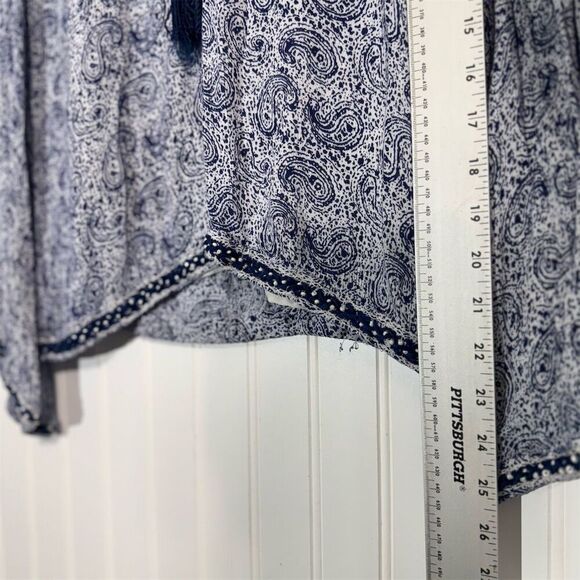 The Kooples Sunrise Blue Paisley Boho Tassel Blouse XS Romantic Bohemian Top - Picture 7 of 11